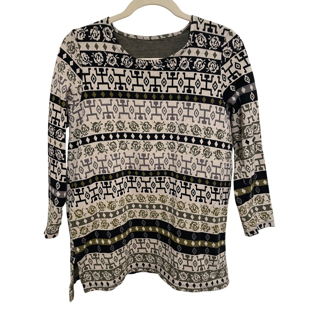 Gudrun Sjoden‎ Tunic Top Size Small Organic Cotton Jacquard Olive Green Black